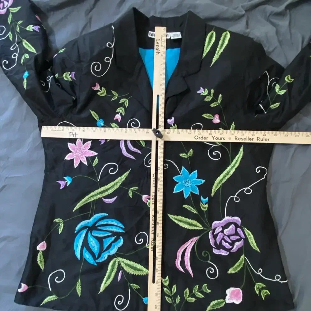 Vintage Silk Jacket Womens Large Floral Blutique Blazer Beaded Lined Buttons - Picture 5 of 7